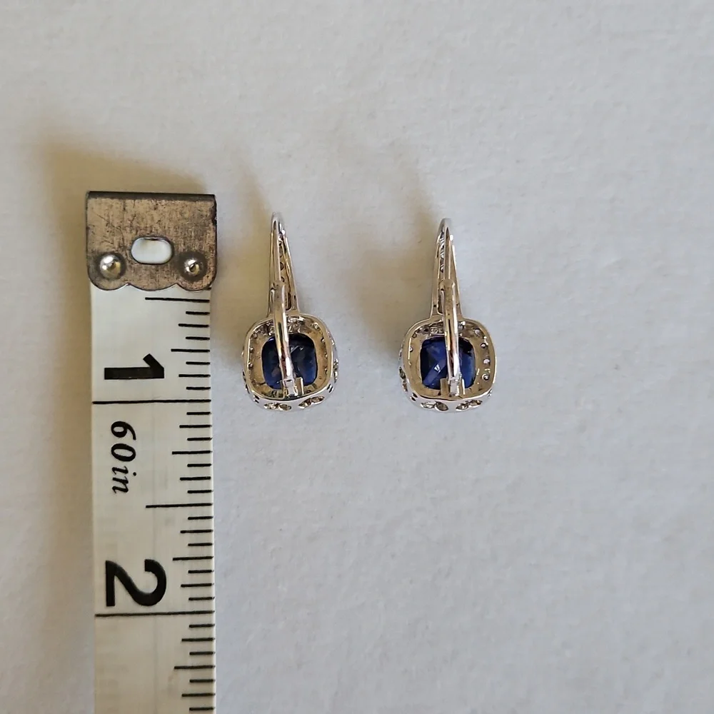 Cushion Cut Sapphire Earrings - Picture 11 of 16